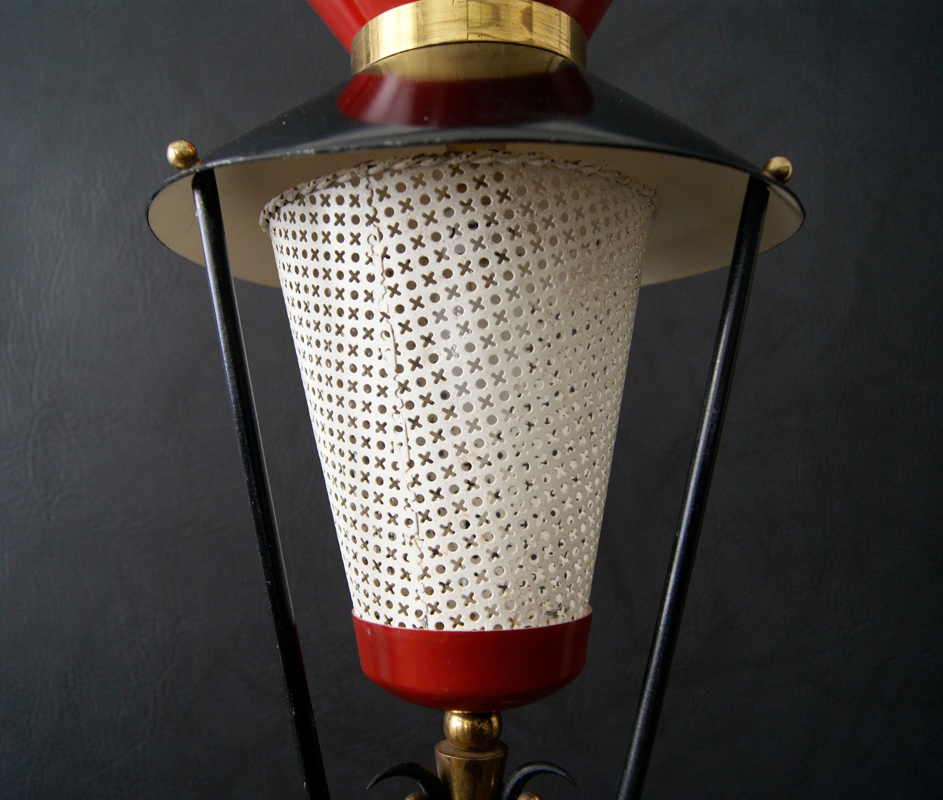 Hanging lamp 50s in the style of Mategot, lamp perforated sheet metal, lantern lamp mid century