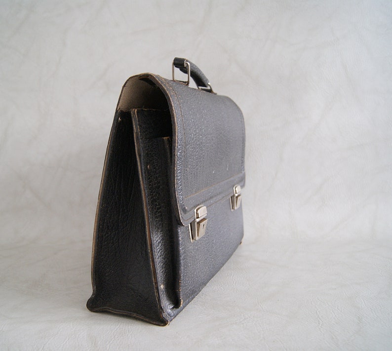 Vintage briefcase black leather work bag
