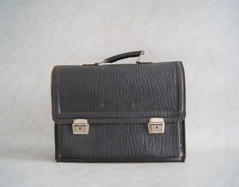 Vintage briefcase black leather work bag