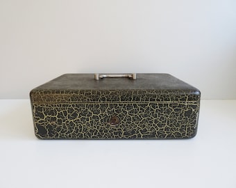Cassetta in acciaio Art Deco, cassetta di cassa chiudibile a chiave