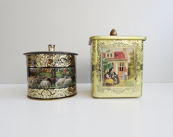 Set of two nostalgic tin cans in round and square