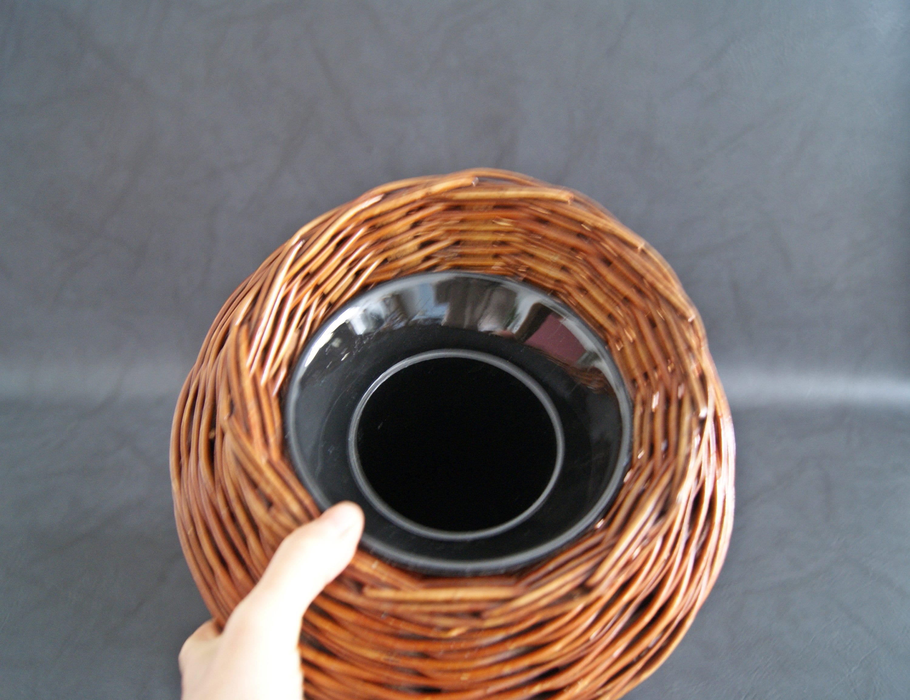 Large rattan vase with insert, willow braid floor vase, basket vase