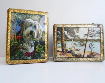 Tin can set with dog motif and sailing motif