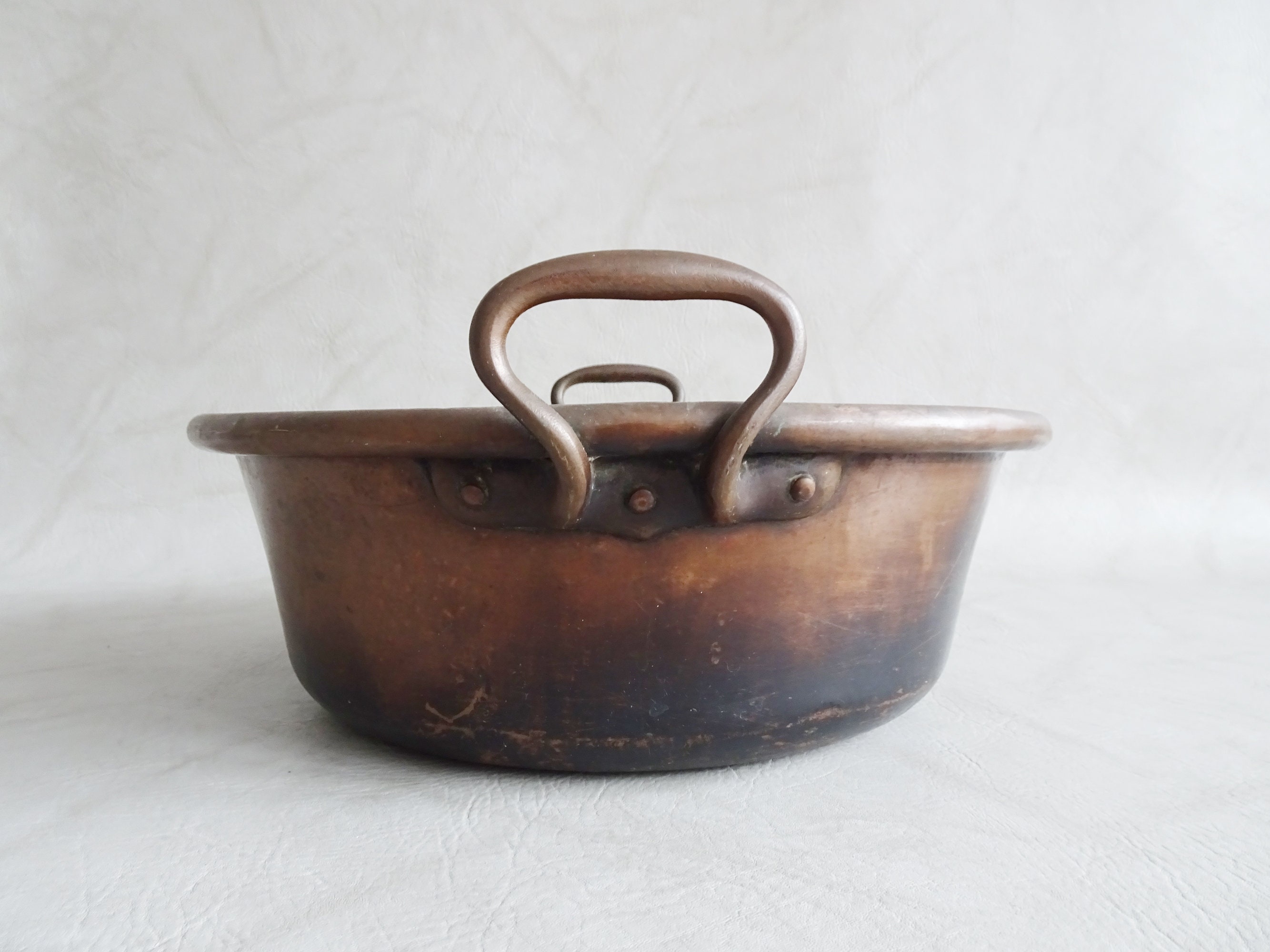 large copper pot, vintage copper pan with handle 37 cm, frying pans