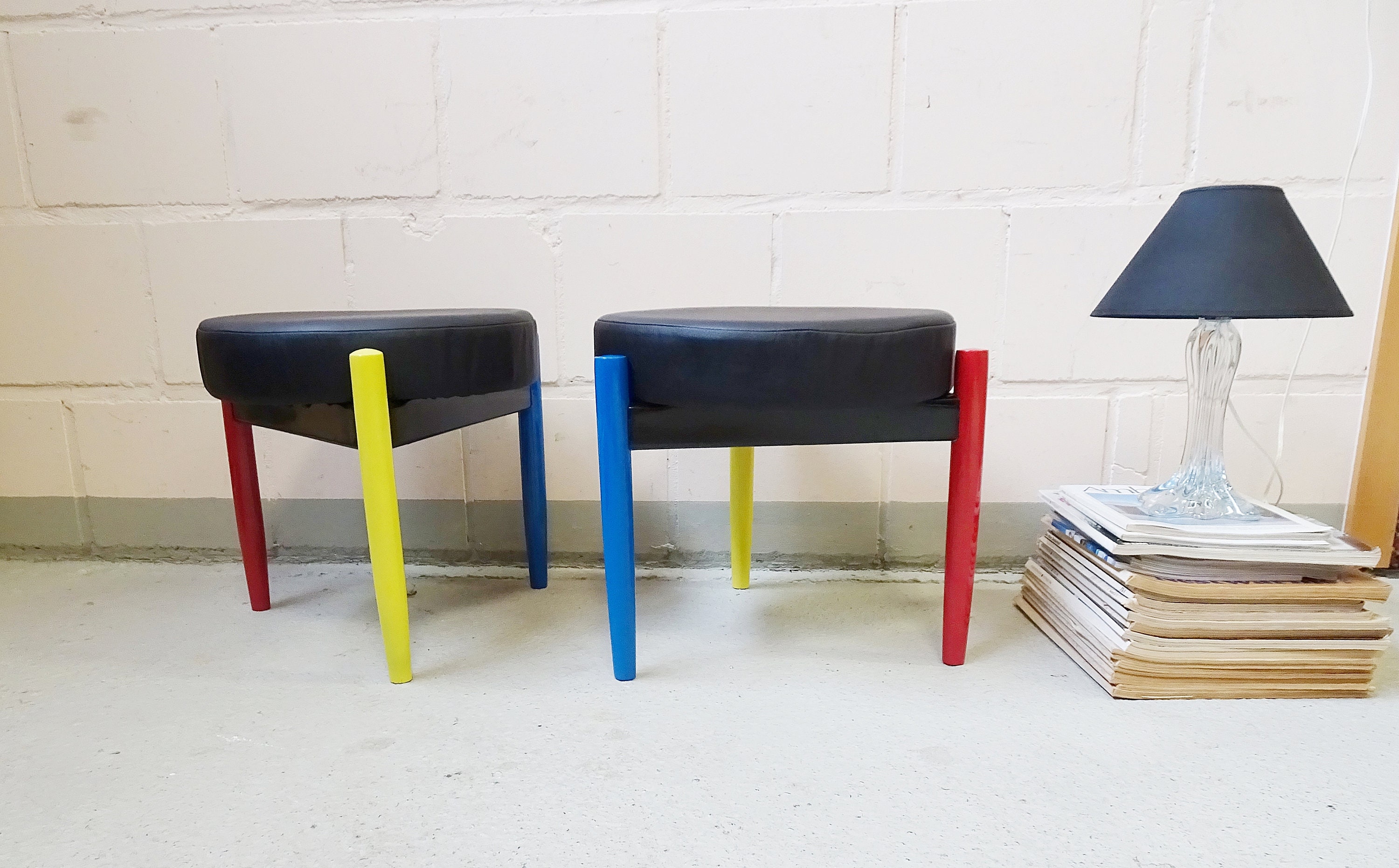 Italian Stool In Memphis Design Stool Set With Leather