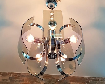 Mid Century hanging lamp made of glass and chrome