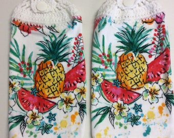 A Set of Kitchen Towels, Pineapples, watermelon, Spring Flowers