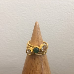 Stacking Rings, Brass Stacking Rings, Gold Polish Stacking Rings, Stone Stacking Rings, Unique Stacking Ring, Matte Gold Stacking Rings