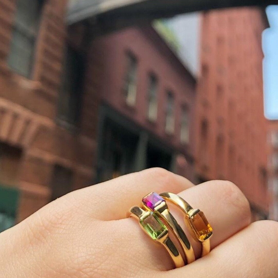 Gold Stacking Rings, Yellow Gold Rings With Tourmaline, Stacking Rings ...