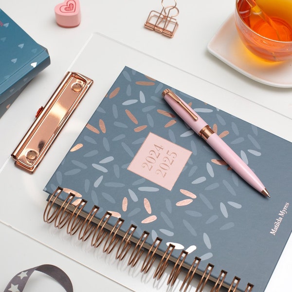 Matilda Myres 2024-2025 Rose Gold Wiro A5 Day a Page Diary - July '24 to July '25 - Personalised