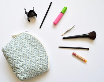 Quilted Zipper Pouch,Makeup Bag, Cosmetic Gift, Handmade,teal cosmetic bag, Striped,travel pouch ,beautiful zipper pouch.