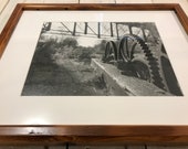 Lehigh Canal lock gears with Lehigh Valley Railroad bridge print in reclaimed wood frame - 16x20