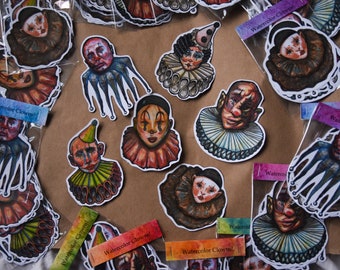 Watercolor Clowns Sticker Pack - 6 Pieces