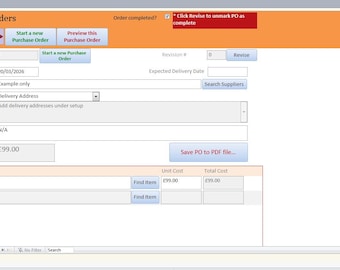 Suppliers / Vendors PO order database template with goods received | MS Access template