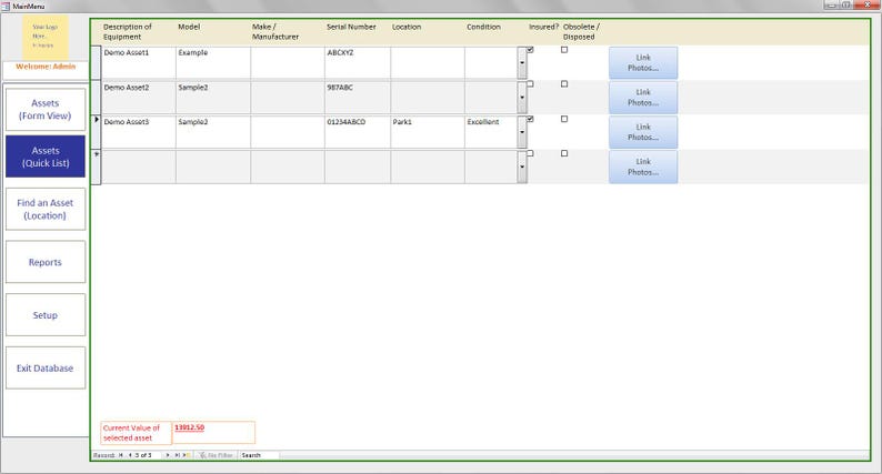 Asset Manager Database: Track Expenses, MS Access Template - Etsy