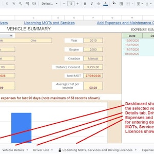 Mall för Google Sheets för flotthantering. Logga ODO-avläsningar; löpande kostnader; få påminnelser i ett centralt kalkylblad.