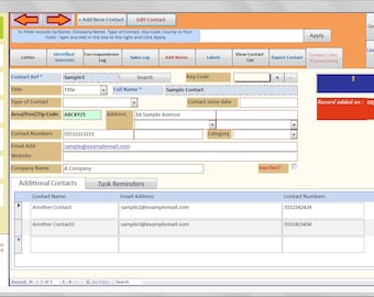Contact client manager CRM. An MS-Access database software template to add customers, leads, log sales and tasks.