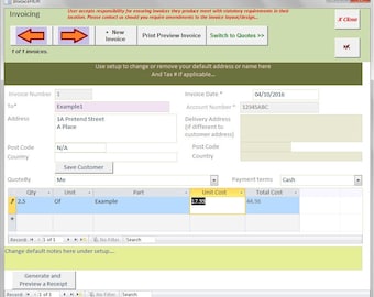 Invoice, quote & receipt generator tracker database (MS Access template)