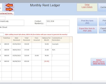 Rent payment ledger / rental tracker for property lets (MS-Access database template)