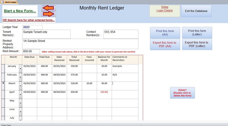 Rent Database Address Rent Payment Ledger / Rental Tracker for Property Lets (ms-access ...