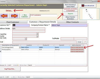 Technicians equipment service & maintenance template: Track customers Machine Services, invoice (MS Access Database)