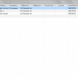 以下が含まれることがあります： データベースプログラムの連絡先リストのスクリーンショット。タイトル、氏名、会社名、住所、電話番号、メールアドレスなどの連絡先詳細の列が含まれています。