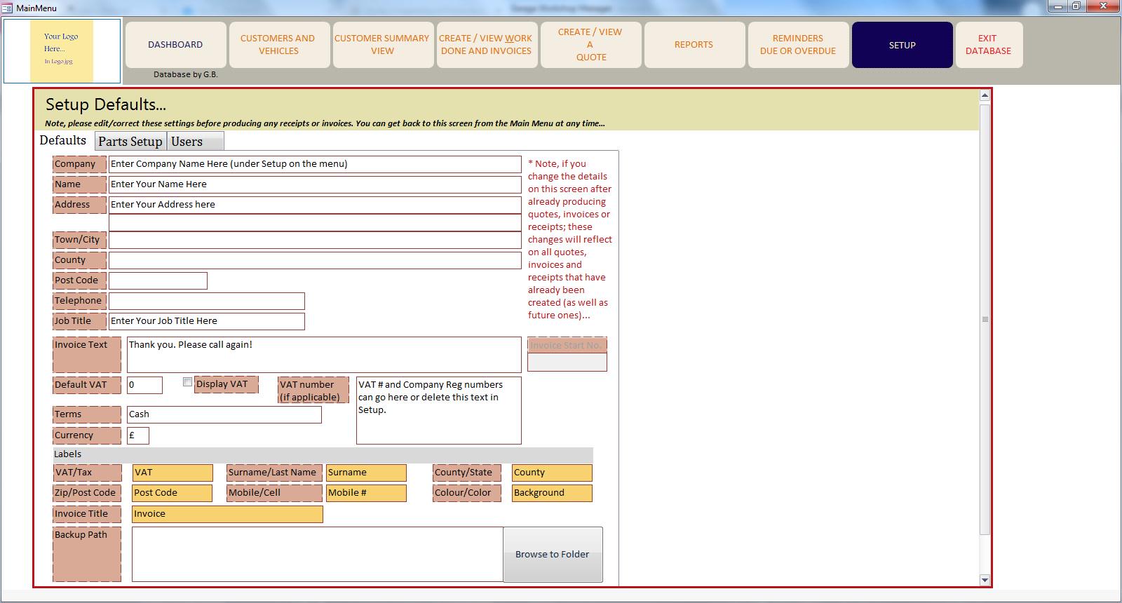 Garage Workshop Database | MS Access Template, Vehicle Management - Etsy