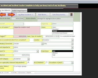 MS Access Incident Tracker Database | Accident and Incident Management register | Template