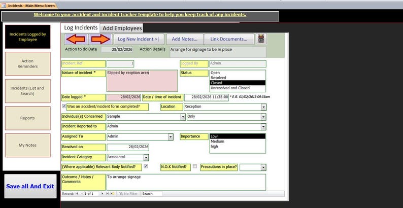 MS Access Incident Tracker Database | Accident and Incident Management ...