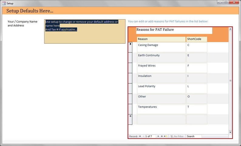 Pat Fail Examples PAT Testing DB | Log Customer Equipment and PAT Test Dates | Access ...
