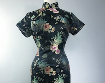 black silk floral cheongsam