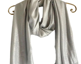 Silver Lurex Scarf – Grey Shimmer Shawl, Extra Long Sarong