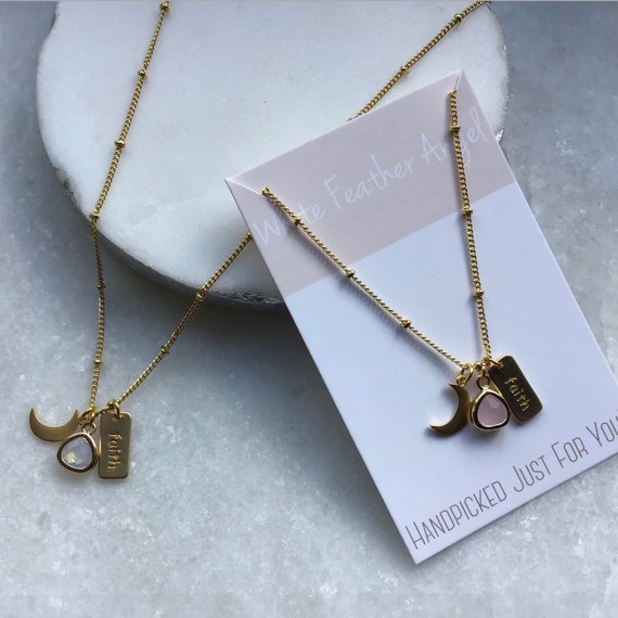 Faith Moon Pendant / Glass Stone 