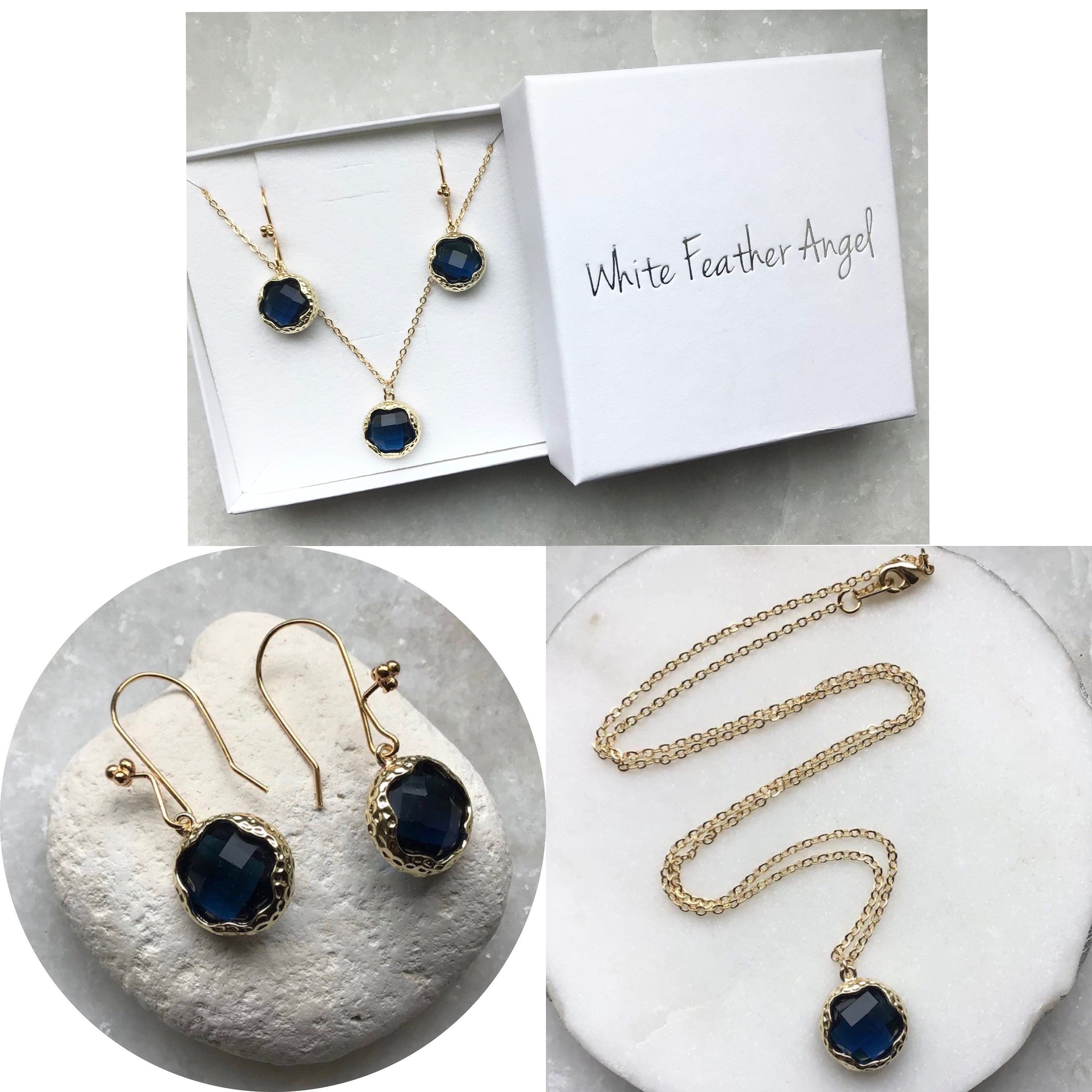 Sapphire Blue Stone Necklace Earrings 
