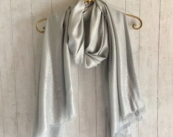 Silver Scarf / Silver Lurex Thread Shimmer Scarf/ Silver Sarong / Silver wedding shawl / Grey Silver Scarf / Extra Long