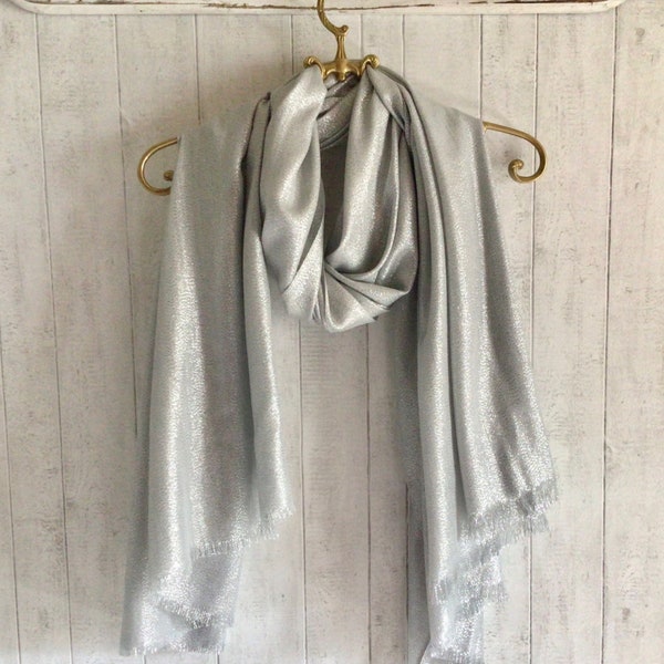 Silver Scarf / Silver Lurex Thread Shimmer Scarf/ Silver Sarong / Silver wedding shawl / Grey Silver Scarf / Extra Long