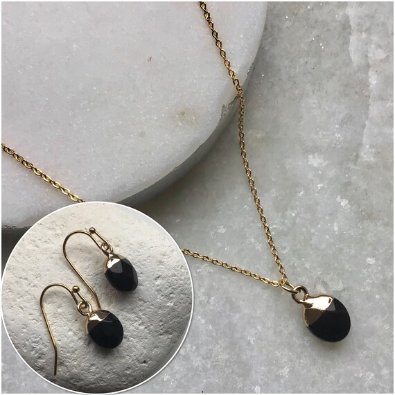 Black onyx necklace and outlet earring set