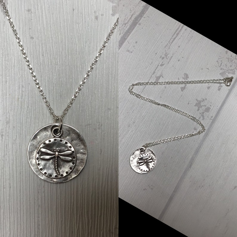 247 Dragonfly Hammered Necklace 925 Sterling Silver Chain Antique Silver Dragonfly Pendant Hammered Dragonfly Necklace
