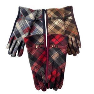 Gloves, Tartan Print Suede Effect Gloves, Red Gloves, Navy  Gloves, Brown Gloves, Navy Tartan buckle Gloves, Gloves Gift, Tartan Gloves