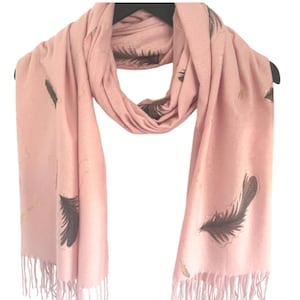 Pink Metallic Design Scarf, Pink Shawl, Feather Scarf, Pink Scarf, New Season Pashmina, Pink Metallic Scarves, Pink Scarf Gift