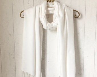 White Pashmina / Pure White Shawl  / White Wool Wedding Shawl /White wedding Wrap  / Cream  Wrap / White Wedding / Plain Shawl