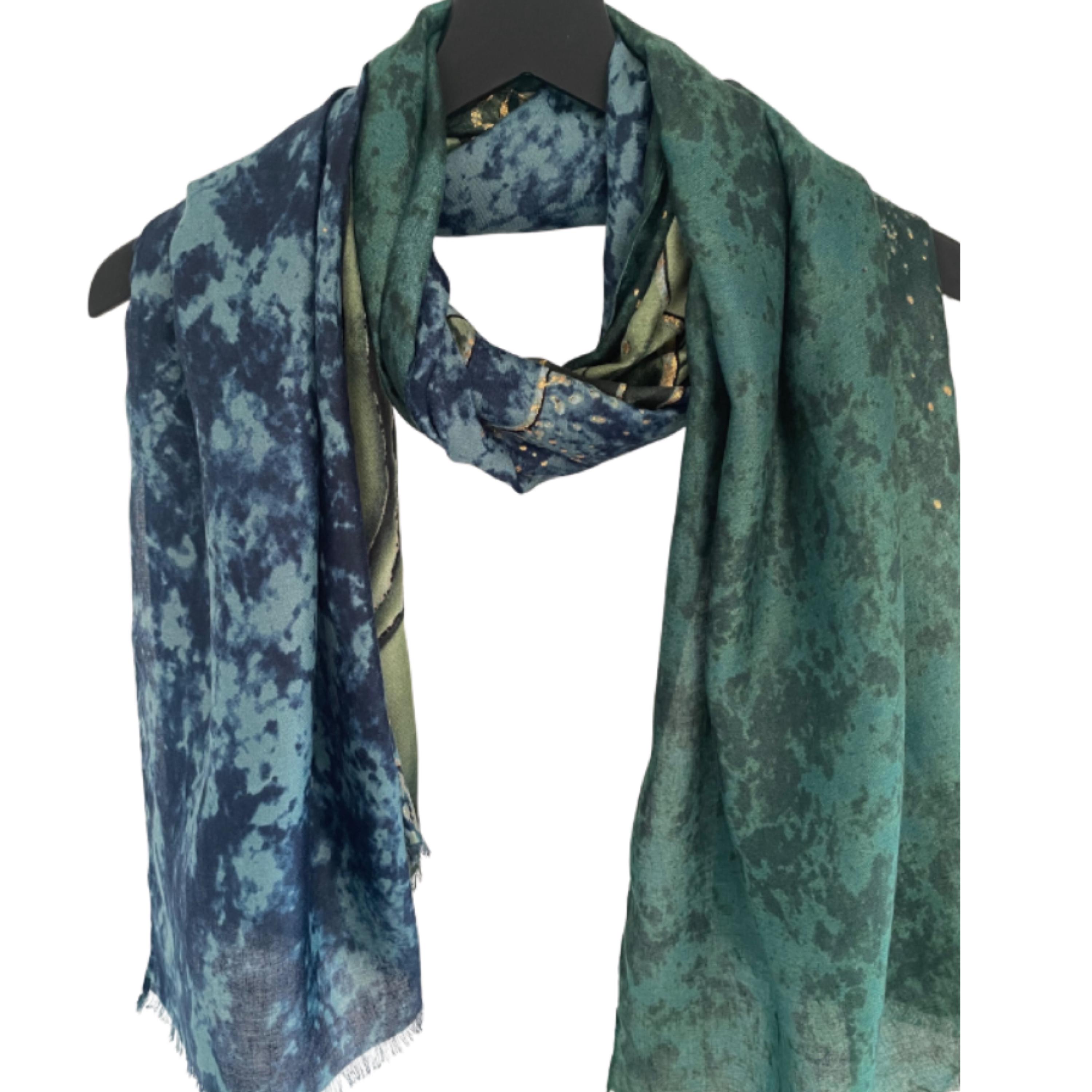Green Marble Silky Scarf  white-green-marble-print-silk-  main image 4