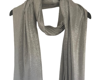Silver Lurex Scarf: Grey Shimmer Shawl, Extra Long Sarong