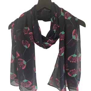 Poppy Navy Scarves, Navy Pink Poppy Scarf, Poppies Scarf, Poppies Gift, Poppy Scarves, Navy Poppies Scarf, Poppy scarf gift