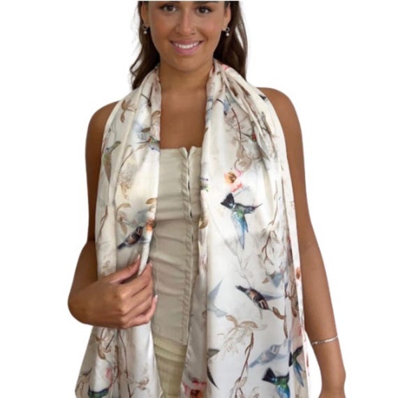 Cream Bird Silky Scarf   A Rare Bird red cream scarf – Felecia Bella main image 4