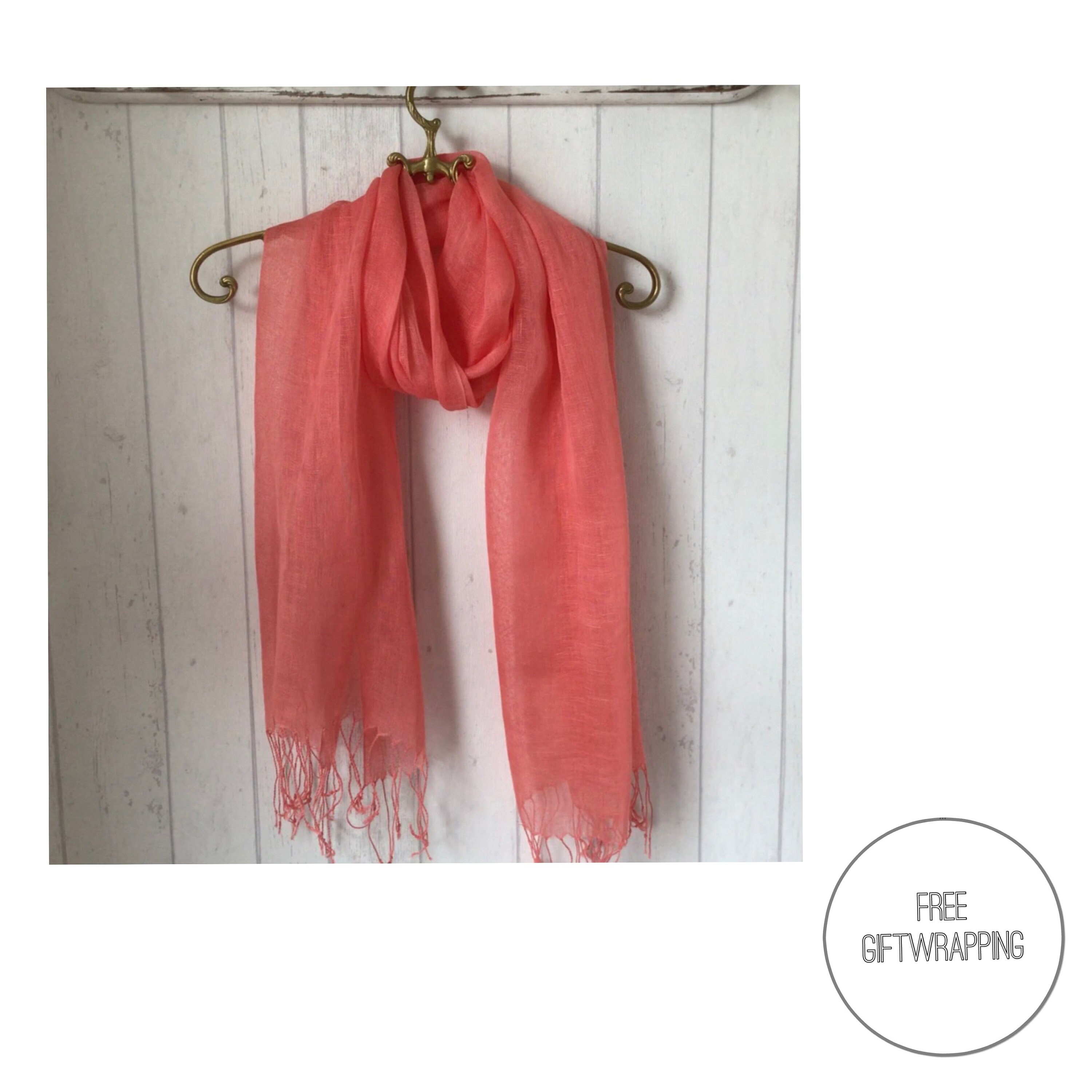 CORAL LINEN SCARF Linen Coral Scarves 100 Coral Linen Scarf
