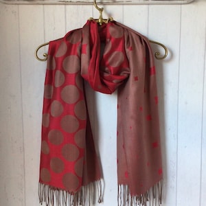 Red Reversible Spots design Scarf / Red Scarf /Red Beige Reversible Spots Scarf  / New Season Scarves / Red Reversible Spots Stripes