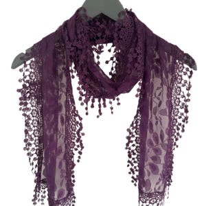 Purple Leaf Lace Scarf - Vintage Style Lace Scarf, Purple Leaf Lace Scarf, Lace Downton Abbey Look, Vintage Style Lace Scarf, Purple Scarves