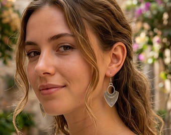 Tribal Fan Earrings: Antique Silver Boho Style