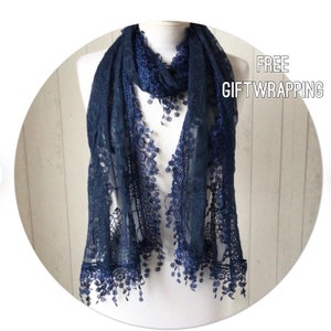 REDUCED - BLUE LACE Scarf /Vintage Style Lace Scarf / Blue Lace Scarf / Lace Downton Abbey Look /Vintage Style Lace Scarf / Festival  /Boho